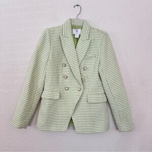 House Of Harlow Tweed Houndstooth Double Breasted Green White Blazer Small